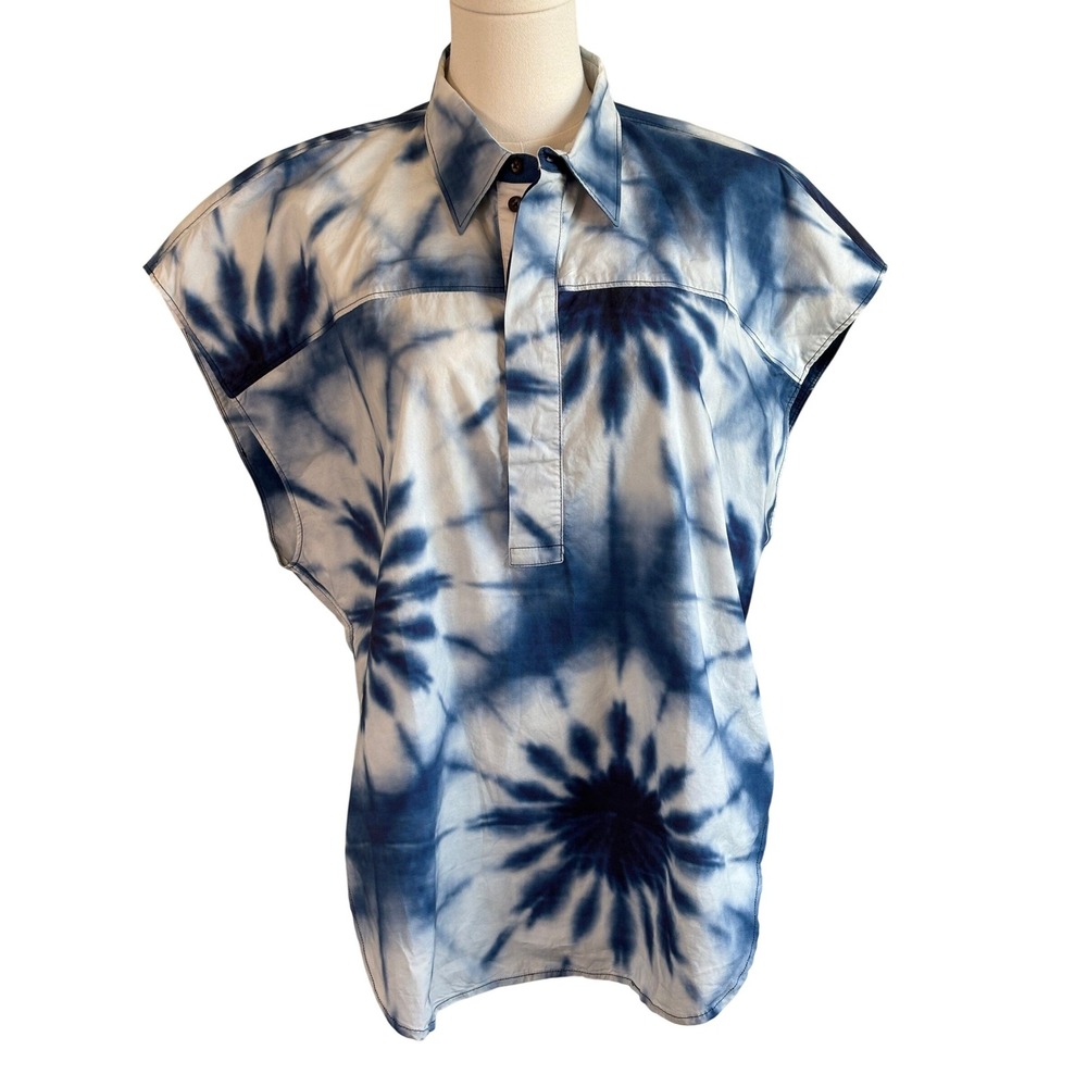 Bassike Tie Dye Organic Cotton Top Blue White Women L Oversized - Picture 2 of 8